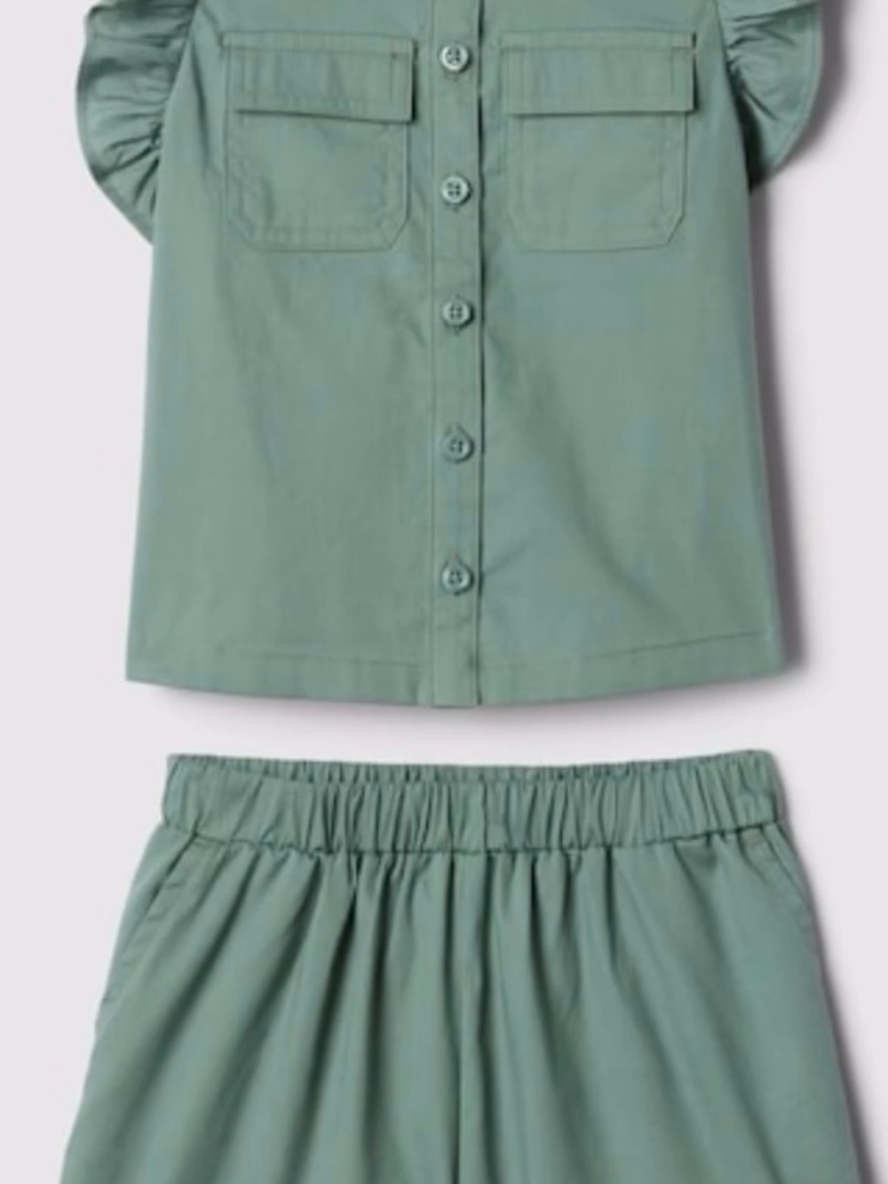 Gap Kids Girls Two-Piece Button Front Top & Elastic Waist Shorts - Sage Green